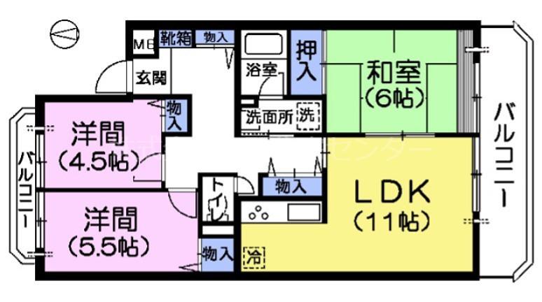 パレ・ヴェール(3LDK/1階)の間取り写真