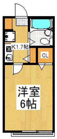ブルックハイム(1K/2階)の間取り写真