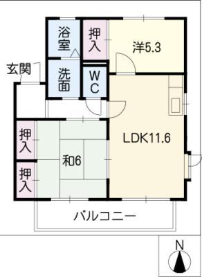 グリーンエステートD棟(2LDK/2階)の間取り写真