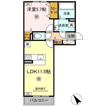 DーROOM N(1LDK/2階)の間取り写真