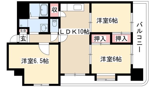 鶴陽明ハイツ(3LDK/2階)の間取り写真