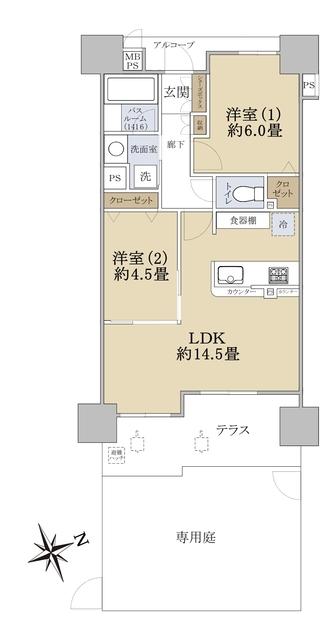 ワコーレ ザ・リーブル神戸(2LDK/1階)の間取り写真