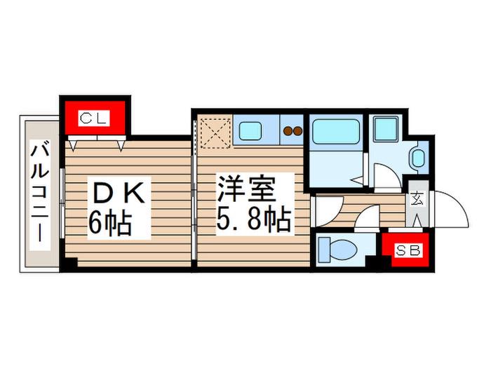 SEA SPRING 1ST(1DK/3階)の間取り写真