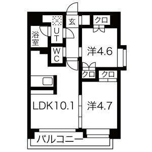ヒルクレスト水前寺(2LDK/4階)の間取り写真