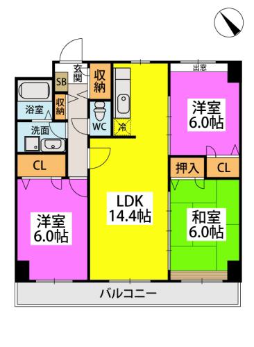 スプリングコートⅢ(3LDK/4階)の間取り写真