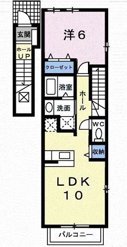 アダージョ美野島B(1LDK/2階)の間取り写真