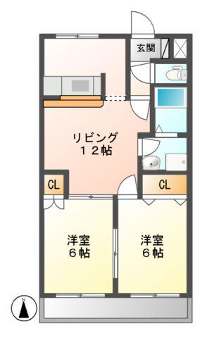 メルヴェール壱番館(2LDK/1階)の間取り写真