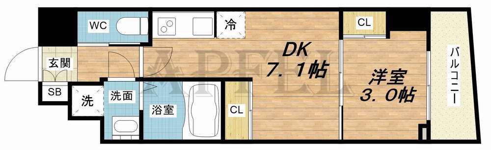 セレニテ難波プリエ(1DK/4階)の間取り写真