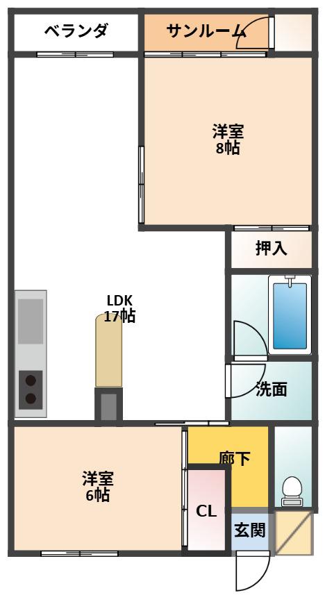 コートスクエアハウス(2LDK/2階)の間取り写真