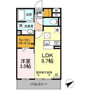 ウッドベル(1LDK/1階)の間取り写真