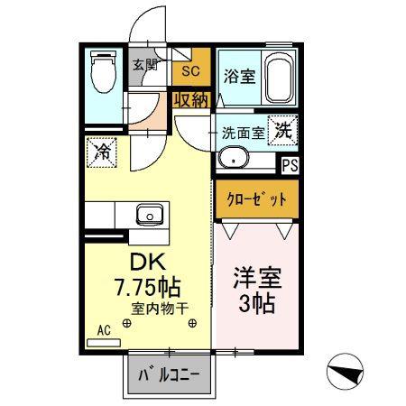 フォルトーナ(1DK/2階)の間取り写真