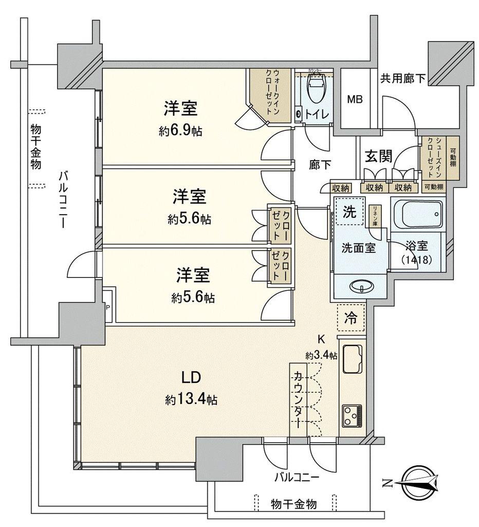 プラウドタワー岡山(3LDK/4階)の間取り写真