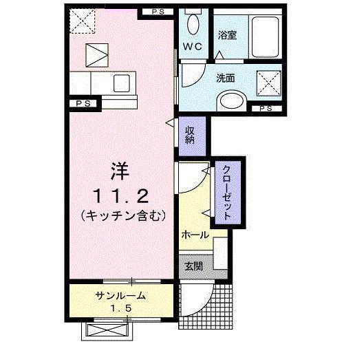 ガーデン潮風(ワンルーム/1階)の間取り写真