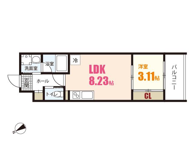 YELLSTAGE長束ウエスト(1LDK/1階)の間取り写真
