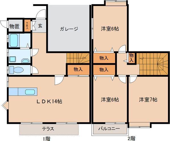 ルミエール福室D(3LDK/1階)の間取り写真