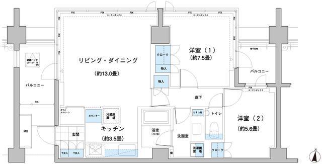 ガーデニエール砧レジデンス(2LDK/4階)の間取り写真