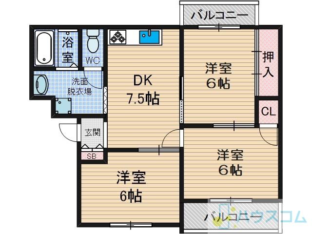 プラスコート南耳原(3DK/2階)の間取り写真