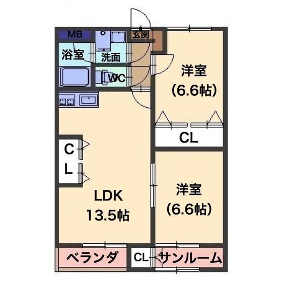 アンビション・グランデII(2LDK/1階)の間取り写真