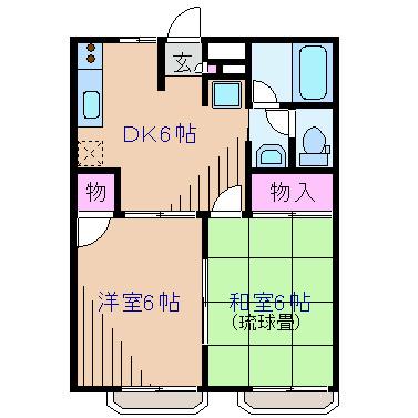 プチフォンテーヌA棟(2DK/2階)の間取り写真