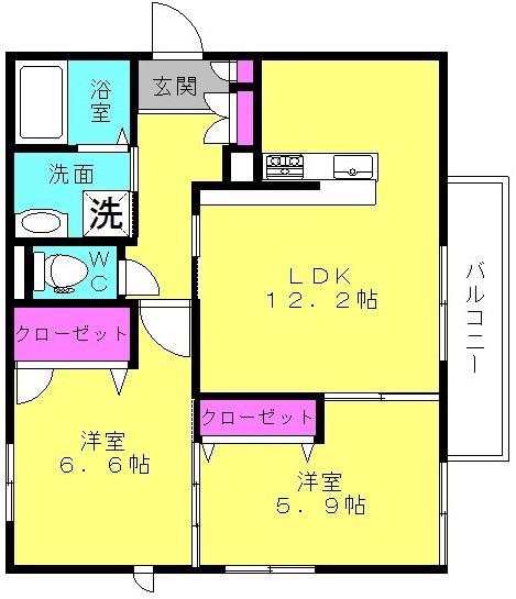 パラドール野口(2LDK/3階)の間取り写真