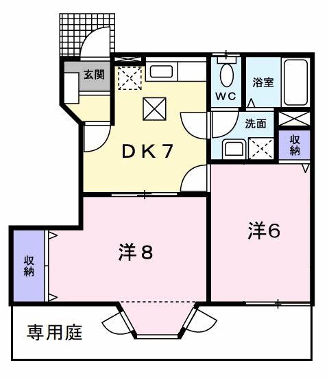 ウエストヒルズ(2DK/1階)の間取り写真