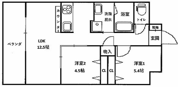 N-ウエスト(2LDK/4階)の間取り写真