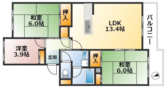 シティハイツ狩口(3LDK/4階)の間取り写真