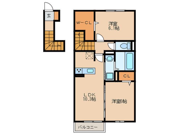 エピナール21 B棟(2LDK/2階)の間取り写真