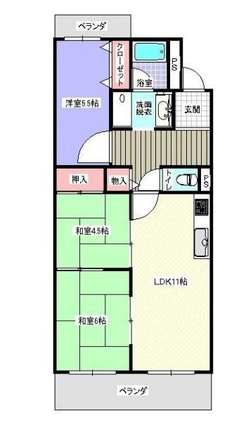 サニーハイツ嵐山(3LDK/3階)の間取り写真