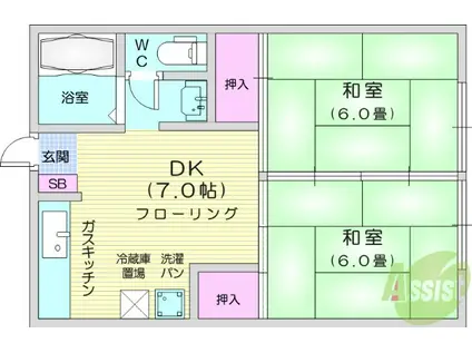 パールハイツ(2DK/2階)の間取り写真