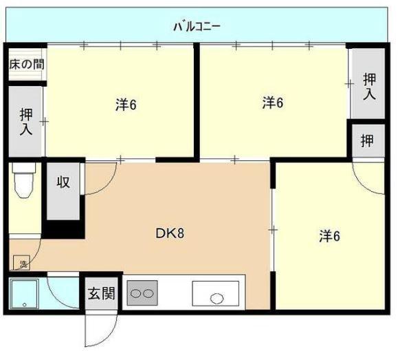 ドルフィン屋島(3DK/2階)の間取り写真
