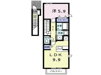 プロムナード夢街(1LDK/2階)の間取り写真