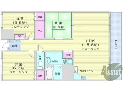 ライオンズプラザ北仙台(3LDK/12階)の間取り写真