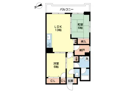 パトリエ浜町(2LDK/8階)の間取り写真