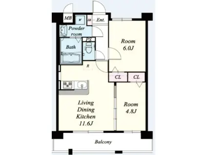 レフィナード博多(2LDK/2階)の間取り写真