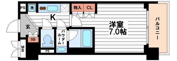 ルネフラッツ谷町四丁目(1K/2階)の間取り写真