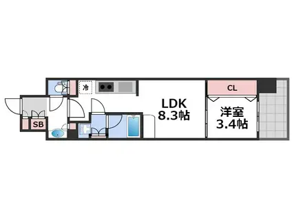 アーバネックス本町II(1LDK/14階)の間取り写真