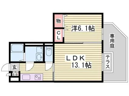 エル スルー(1LDK/1階)の間取り写真