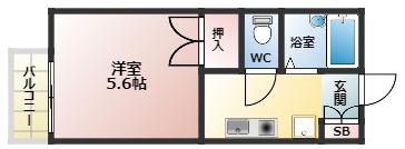 セジュールF(1K/1階)の間取り写真
