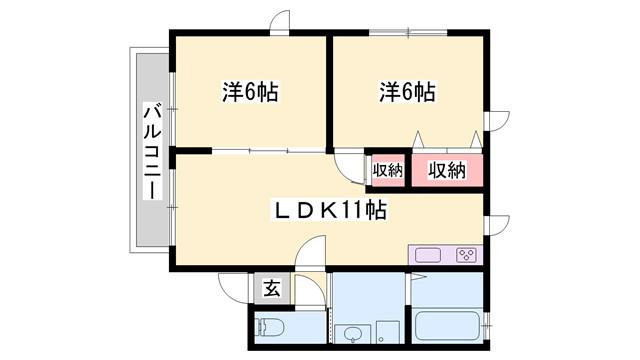 絵領ガーデン(2LDK/2階)の間取り写真