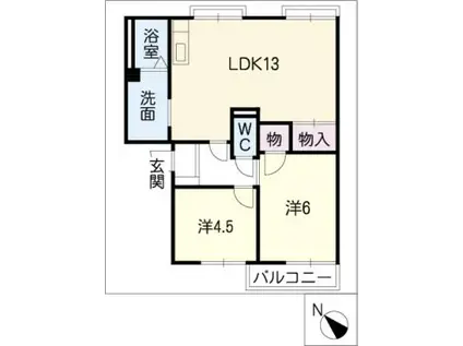 グリーンコーポ滝ノ水A棟(2LDK/2階)の間取り写真