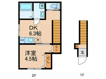 リュミエール(1DK/2階)の間取り写真
