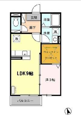 エスプワール矢倉下(1LDK/2階)の間取り写真