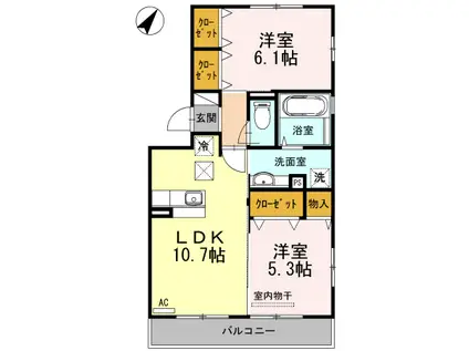 サニーヒル宇宿(2LDK/3階)の間取り写真