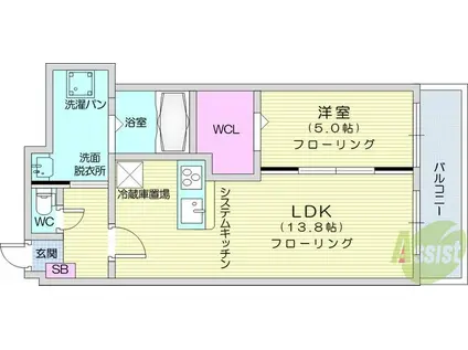 KANON SENDAI(1LDK/4階)の間取り写真