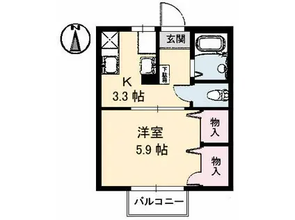 ディアス江口(1K/1階)の間取り写真