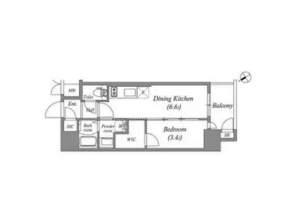エステムコート名古屋新栄IVネスト(1DK/6階)の間取り写真