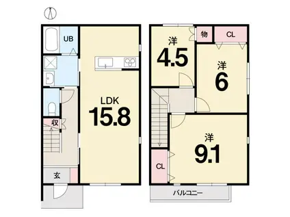 BELLVIE TAKATSU A棟(3LDK/1階)の間取り写真