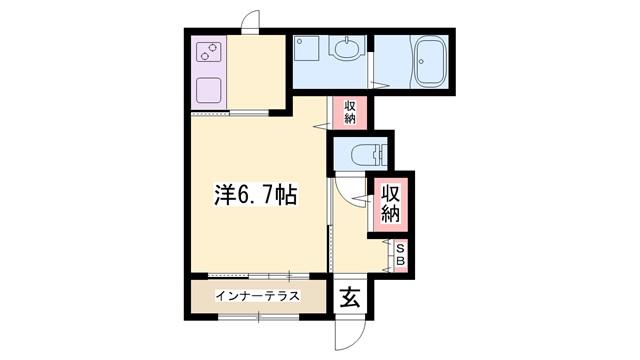 MSレジデンスHIMEJI(1K/1階)の間取り写真