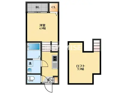 MODERN PALAZZO ISAHAYA HATTEN(1SK/2階)の間取り写真